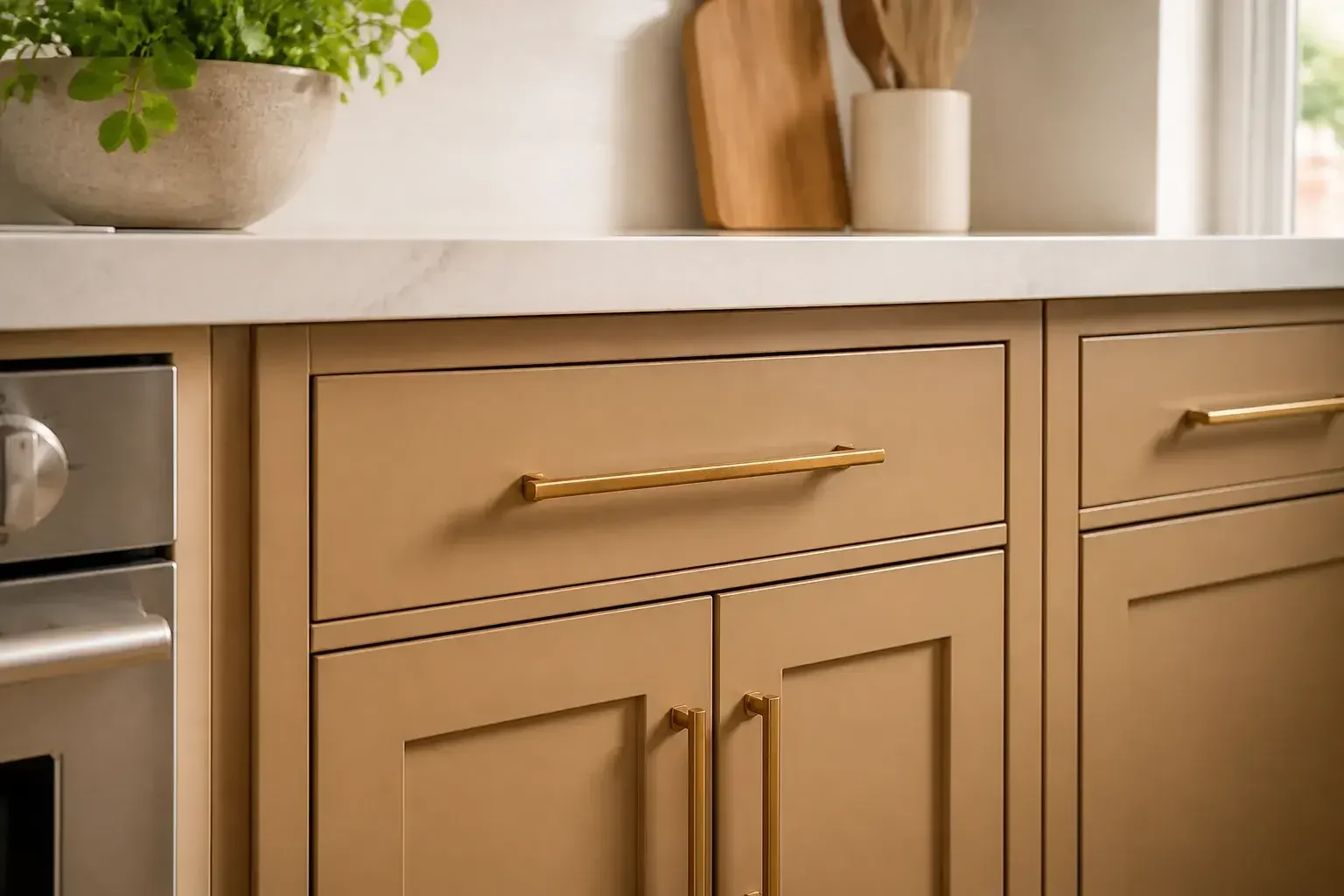 Smooth freshly painted kitchen cabinet doors with clean finish