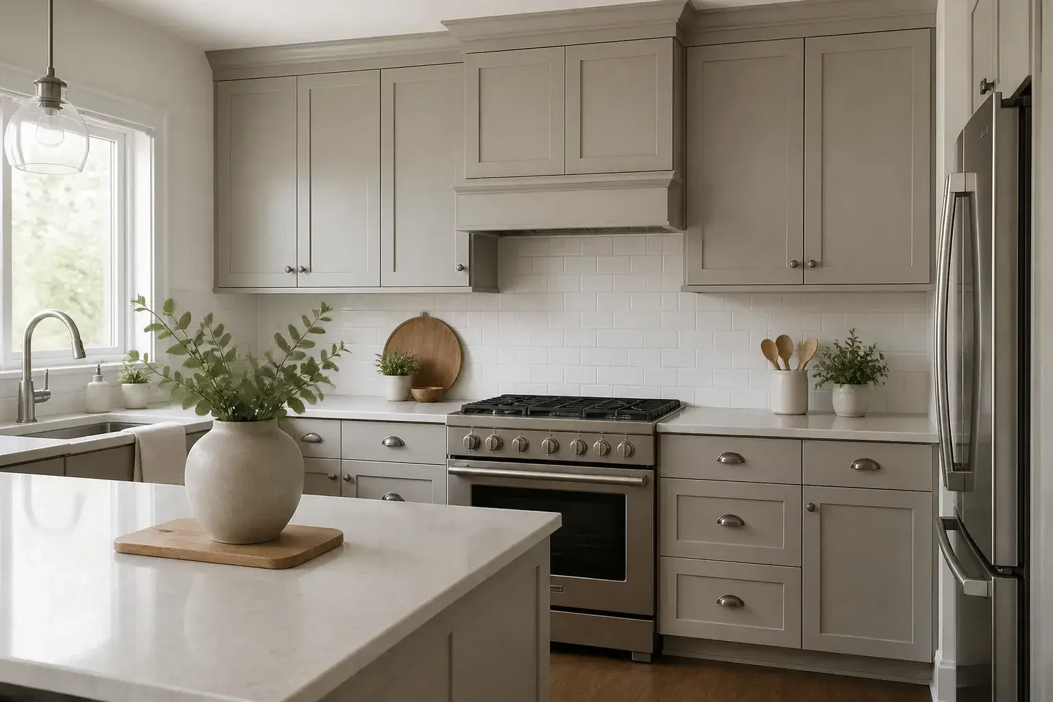 Finished kitchen cabinets with smooth updated paint